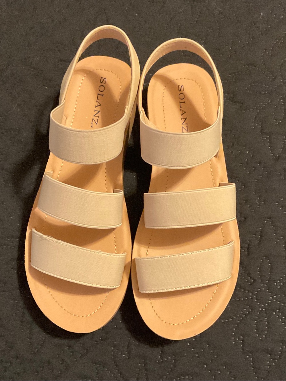Solanz Neutral Triple-Strap Slingback Sandals in Beige